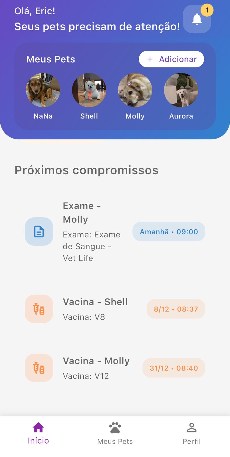 Agenda de compromissos e vacinas